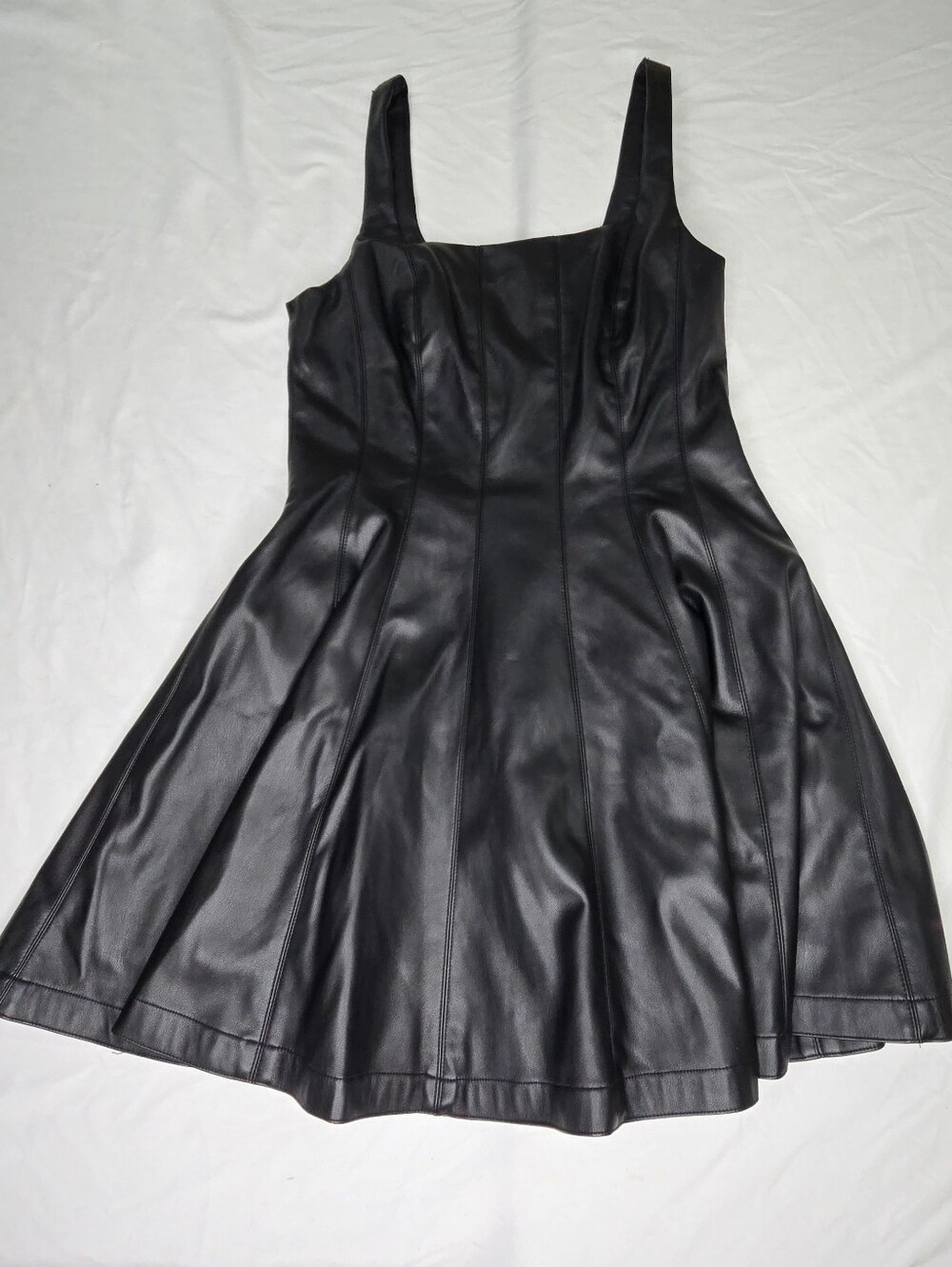 7 For All Mankind Womens Small Black Faux Leather Fit Flare Mini Dress Y2K - Picture 6 of 13